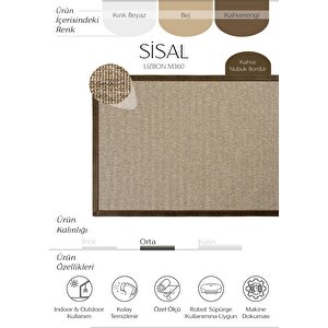 Lizbon M360 Hav Toz Vermez Kolay Temizlenen Hasır Doku İnce Düğüm İthal Sisal Halı 160x250 cm