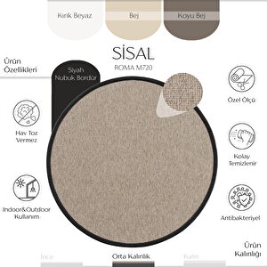 Cool Halı Roma M720 Hav Toz Vermez Kolay Temizlenen Hasır Doku Ince Düğüm Yuvarlak Ithal Sisal Halı