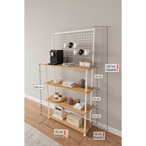 Çevir Kur 2  Atlantik Çam 4 Raflı Kahve Köşesi Dolabı, Mutfak Standı, Mutfak Düzenleyici