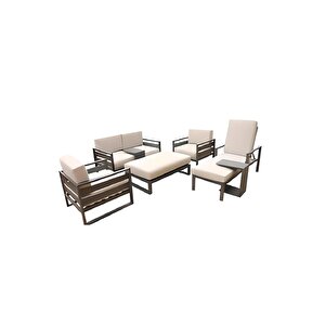 Silum 2+1+1+Şezlong+Puflu Dış Mekan Bahçe Mobilyası Balkon Oturma Grubu Montajsız Oturma Takımı