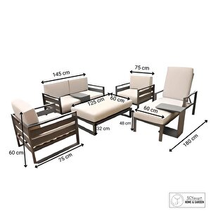 Silum 2+1+1+Şezlong+Puflu Dış Mekan Bahçe Mobilyası Balkon Oturma Grubu Montajsız Oturma Takımı