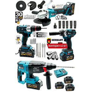 4'lü Set 99880vpx Şarjlı Taşlama- Şarjlı Hilti-13mm Darbeli Şarjlı Matkap-şarjlı Somun Sıkma