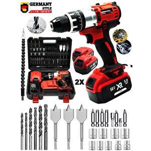 Alman Pro-512vx Çift Akülü Darbeli Kart Soğutmalı Torklu Matkap 30 Parça Setli