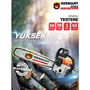 Alman Benzinli Testere 15 Hpx 63cc Ağaç Odun Dal Kesme Makinesi Motorlu Testere Yeni Nesil Motor 38 Diş