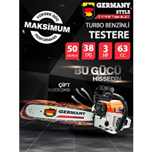 Alman Turbo Benzinli Testere 15 Hpx 63cc Ağaç Odun Dal Kesme Makinesi Hedi̇yeli̇