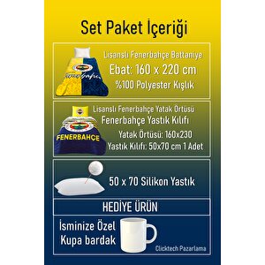 Fenerbahçe Battaniye + Yatak Örtüsü + Yastık Kılıfı + Yastık 4 Parça
