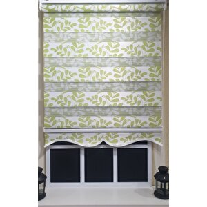 Zebra Stor Perde Yeşil Beyaz Etek Dilimli St 032