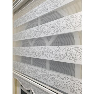 Zebra Stor Perde Sarmaşık Desen Gümüş Simli  Etek Dilimli Stb9300 V 01 150x260 cm