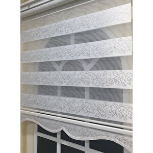 Zebra Stor Perde Sarmaşık Desen Gümüş Simli  Etek Dilimli Stb9300 V 01