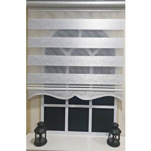 Zebra Stor Perde Sarmaşık Desen Gümüş Simli  Etek Dilimli Stb9300 V 01