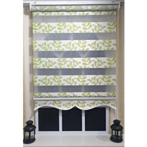 Zebra Stor Perde Yeşil Beyaz Etek Dilimli St 032 90x260 cm