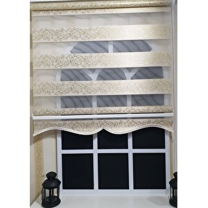 Zebra Stor Perde Sarı Sarmaşık Desen Altın Simli  Etek Dilimli Stb9300 V 02 150x200 cm