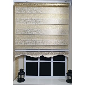 Zebra Stor Perde Sarı Sarmaşık Desen Altın Simli  Etek Dilimli Stb9300 V 02