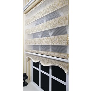 Zebra Stor Perde Sarı Sarmaşık Desen Altın Simli  Etek Dilimli Stb9300 V 02 180x260 cm