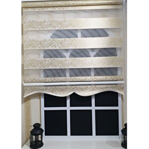 Zebra Stor Perde Sarı Sarmaşık Desen Altın Simli  Etek Dilimli Stb9300 V 02 160x260 cm