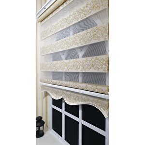 Zebra Stor Perde Sarı Sarmaşık Desen Altın Simli  Etek Dilimli Stb9300 V 02 90x200 cm