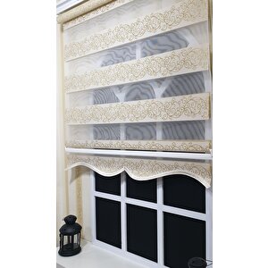 Zebra Stor Perde Sarı Sarmaşık Desen Altın Simli  Etek Dilimli Stb9300 V 02 150x260 cm