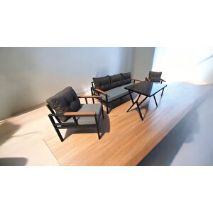 Pi Elize Bahçe Balkon Mobilyası Gri Antrasit 3+1+1 Ve Perla Masa