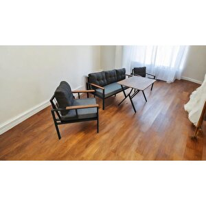 Pi Elize Bahçe Balkon Mobilyası Gri Antrasit 3+1+1 Ve Perla  Çam Masa