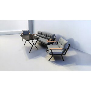 Pi Locca Bahçe Balkon Mobilyası Gri 3+1+1 Ve Perla Masa