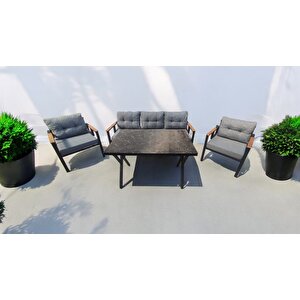 Pi Locca Bahçe Balkon Mobilyası Gri 3+1+1 Ve Perla Masa