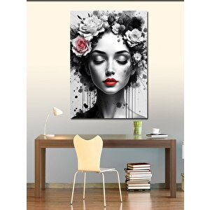 Kanvas Tablo Beyaz Güller Ve Kadın 100x140 cm