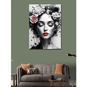 Kanvas Tablo Beyaz Güller Ve Kadın 100x140 cm