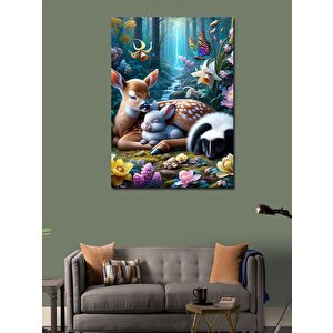 Kanvas Tablo Uyuyan Yavru Hayvanlar Ve Orman 70x100 cm