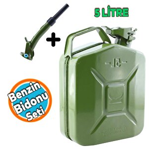 Metal Benzin Bidonu 5 Litre Akaryakıt Mazot Sıvı Taşıma Doldurma Depolama Bidonu + Aktarma Borusu
