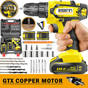 Yeni Nesil Şarjlı Vidalama Matkap Copper Pro Series Yellow 2 Vitesli Çift Akülü Uç Seti Hediyeli
