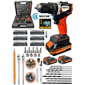 Eisenn Yeni Nesil Brussles Motor E-013 Orange Şarjlı Vidalama Matkap İki Kademeli Çift Akülü 84 Pcs Uç Seti Hediyeli