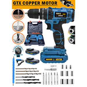 Şarjlı Vidalama Matkap İki Kademeli Copper Gtx Series Yeni Nesil Blue Çift Akülü Uç Seti Hediyeli
