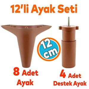 12'li Set Mobilya Ayağı Robot Süpürge İçin Koltuk Kanepe Destek 12 Cm Düz Kahverengi Baza Ayak