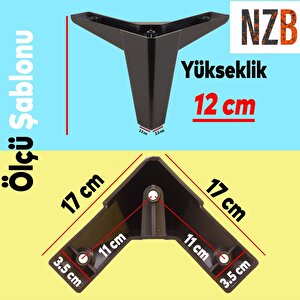 Mobilya Yükseltici Tv Ünitesi Çekyat Koltuk Kanepe Destek Ayağı 12 Cm Siyah Baza Ayak 12'li Set