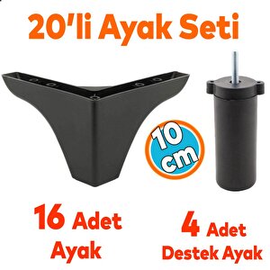 Mobilya Koltuk Kanepe Tv Ünitesi Yükseltme Destek Ayağı 9.5 Cm Siyah Ayakları 20'li Set