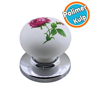 Düğme Kulp Gül Desenli Krom Tablalı Polimer  Dolap Mobilya Mutfak Dolabı Çekmece Dolap Kulpu Kulbu