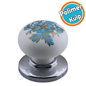 Düğme Kulp Mavi Desenli Krom Tablalı Polimer Dolap Mobilya Mutfak Dolabı Çekmece Dolap Kulpu Kulbu