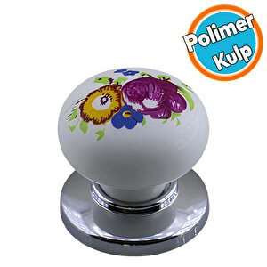 Düğme Kulp Çiçek Desenli Krom Tablalı Polimer Dolap Mobilya Mutfak Dolabı Çekmece Dolap Kulpu Kulbu