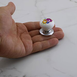 Düğme Kulp Çiçek Desenli Krom Tablalı Polimer Dolap Mobilya Mutfak Dolabı Çekmece Dolap Kulpu Kulbu