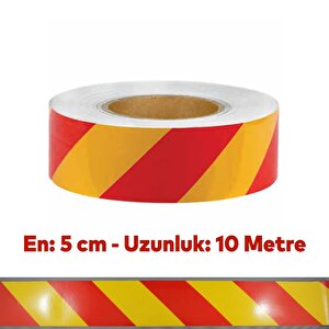 Fosforlu Reflektörlü Yapışkanlı Parlayan Sarı Kırmızı Reflektif Düz Şerit Bant 5 Cm 10 Mt İkaz Bandı