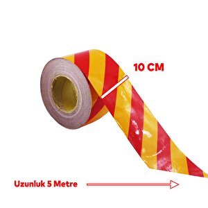 Fosforlu Reflektörlü Yapışkanlı Parlayan Sarı Kırmızı 5 Mt Reflektif Düz Şerit Bant 10 Cm İkaz Bandı