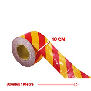 Fosforlu Reflektörlü Yapışkanlı Parlayan Sarı Kırmızı Reflektif Düz Şerit Bant 10 Cm 1 Mt İkaz Bandı