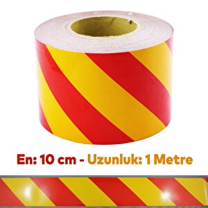 Fosforlu Reflektörlü Yapışkanlı Parlayan Sarı Kırmızı Reflektif Düz Şerit Bant 10 Cm 1 Mt İkaz Bandı