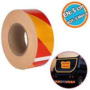 Fosforlu Reflektörlü Yapışkanlı Parlayan Sarı Kırmızı Reflektif Düz Şerit Bant 5 Cm 5 Mt İkaz Bandı