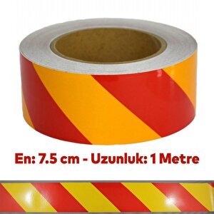 Fosforlu Reflektörlü Yapışkanlı Parlayan Sarı Kırmızı Reflektif Düz Şerit Bant 7.5 Cm 1 Mt İkaz Bandı