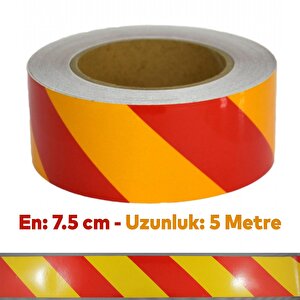 Fosforlu Reflektörlü Yapışkanlı Parlayan Sarı Kırmızı Reflektif Düz Şerit Bant 7.5 Cm 5 Mt İkaz Bandı