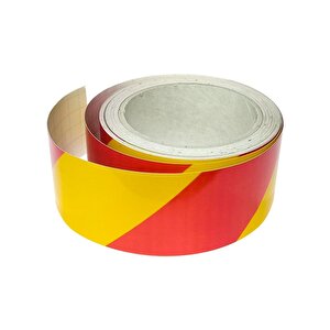 Fosforlu Reflektörlü Yapışkanlı Parlayan Sarı Kırmızı Reflektif Düz Şerit Bant 7.5 Cm 5 Mt İkaz Bandı