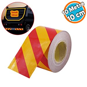 Fosforlu Reflektörlü Yapışkanlı Parlayan Sarı Kırmızı 10 Mt Reflektif Düz Şerit Bant 10 Cm İkaz Bandı