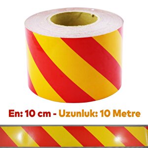 Fosforlu Reflektörlü Yapışkanlı Parlayan Sarı Kırmızı 10 Mt Reflektif Düz Şerit Bant 10 Cm İkaz Bandı