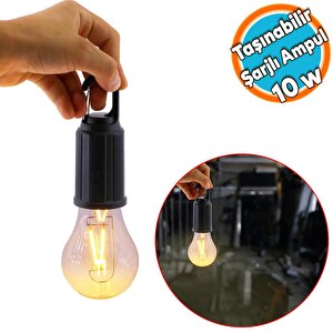 Taşınabilir Şarjlı Tasarruflu Rustik Ampul 10w Led Lamba Type-c Şarj Askılı Asma Aydınlatma